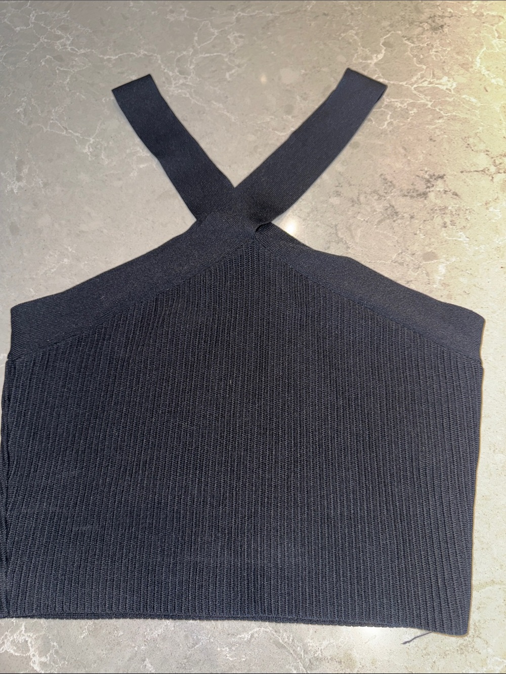 Black Ribbed Crossback Knit Crop Top L